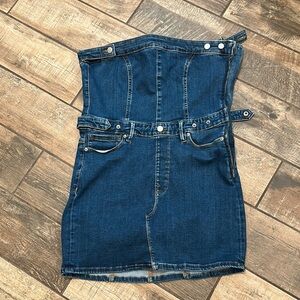 Good American Denim Corset-Style Mini strapless dress